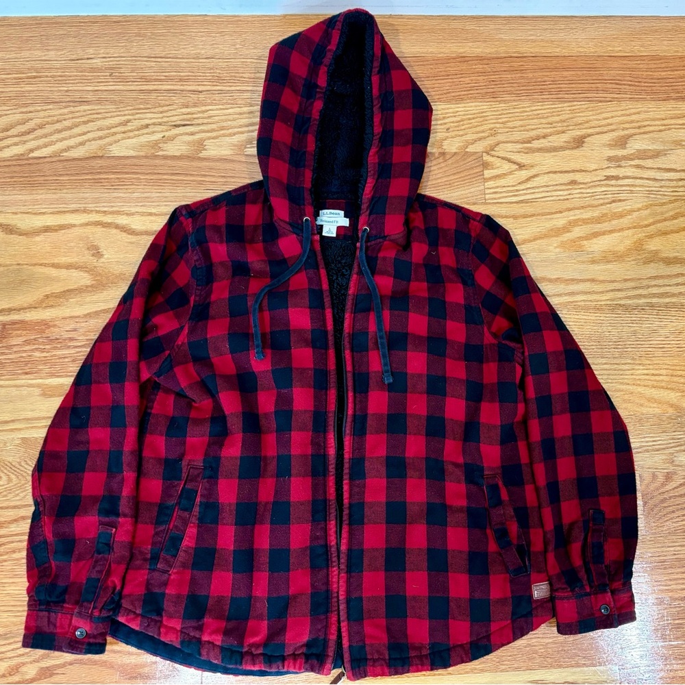LL Bean Sherpa Lined Flannel Hoodie